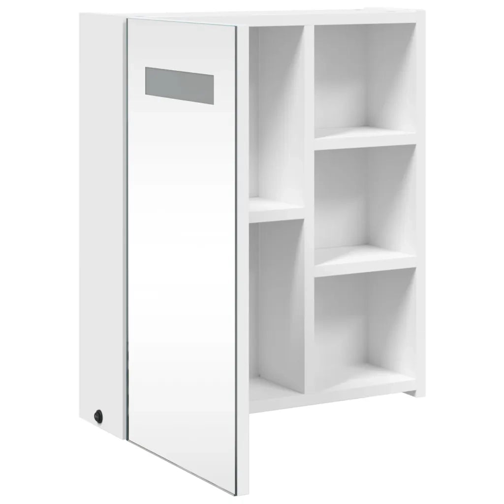 Armadietto Bagno con Specchio e LED-Mobile bagno con specchio Bianco 45x13x52 cm
