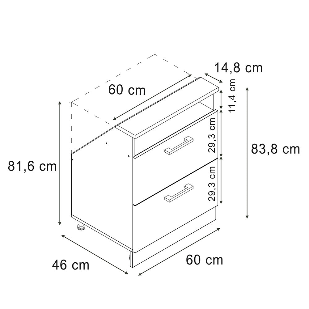 Mobile sottotetto Rion Bianco rustico/Antracite con 2 cassetti Vicco