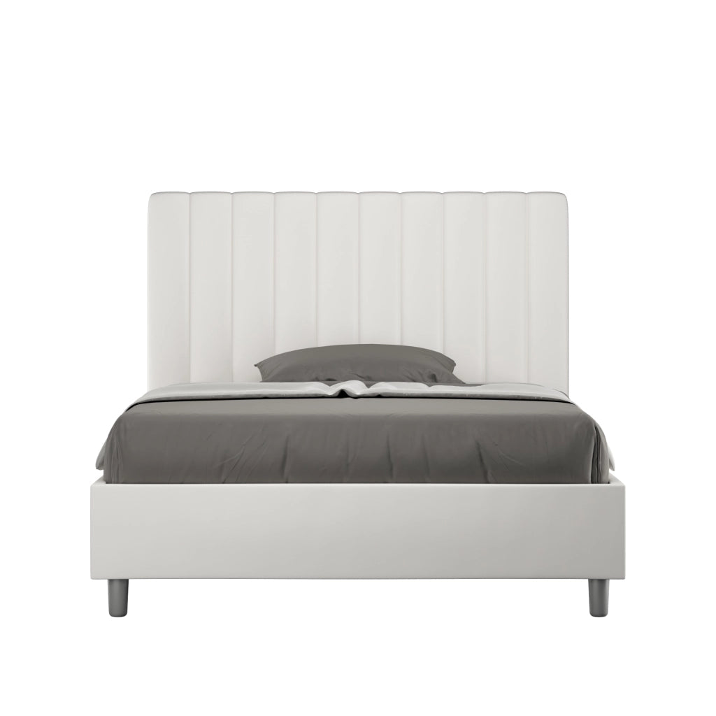 BS COM Letto una piazza e mezza senza rete imbottito 120x190 similpelle bianco