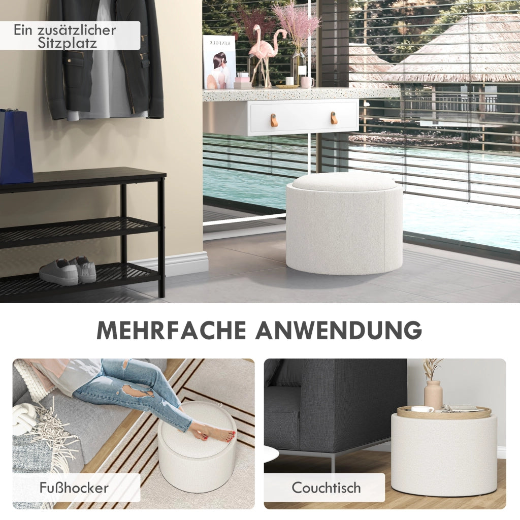Pouf con contenitore ¨C Minimal ¨C 56x56x42 cm, crema, lino