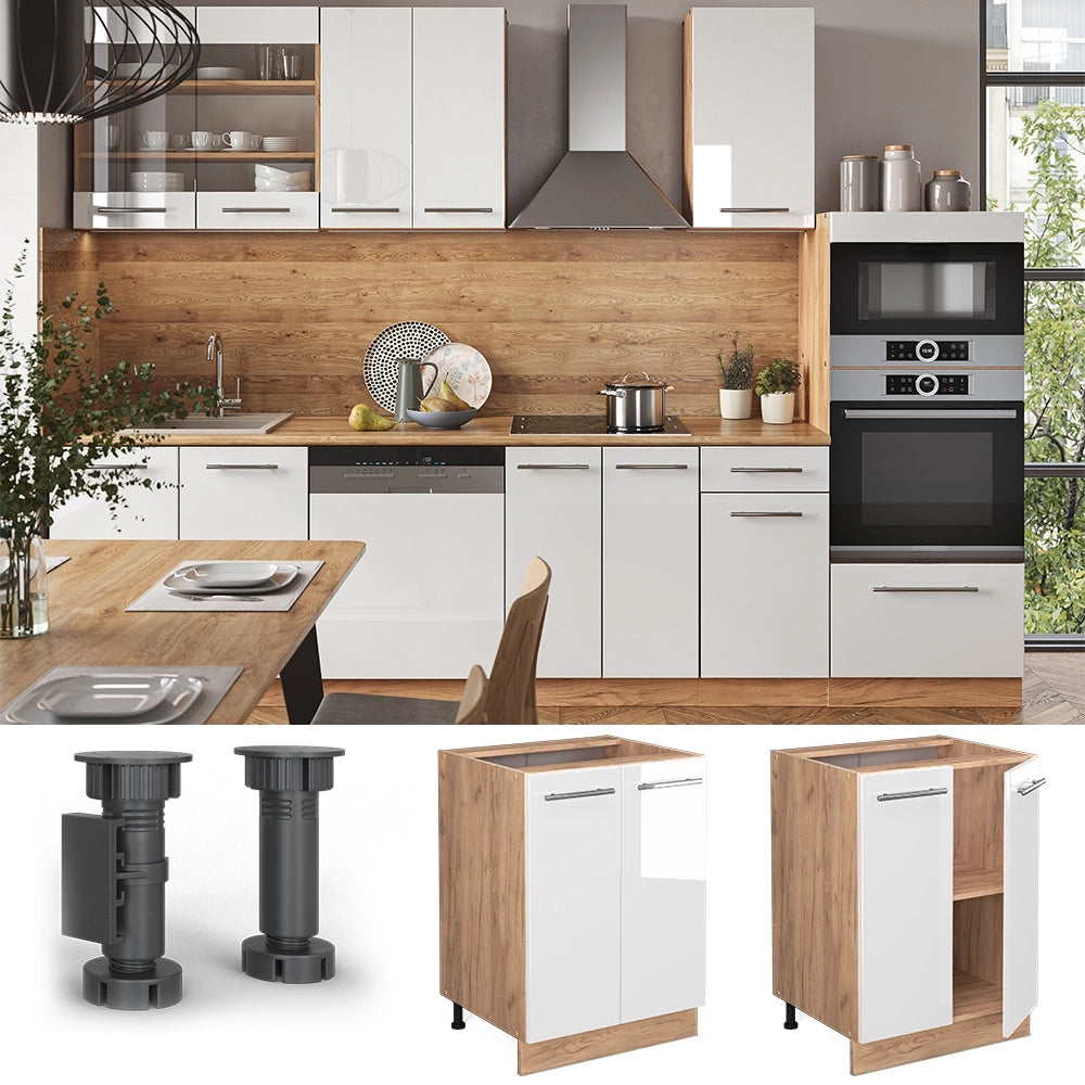 Mobiletto base cucina Fame-Line Bianco lucido/Rovere dorato 60 cm, PL Antracite Vicco