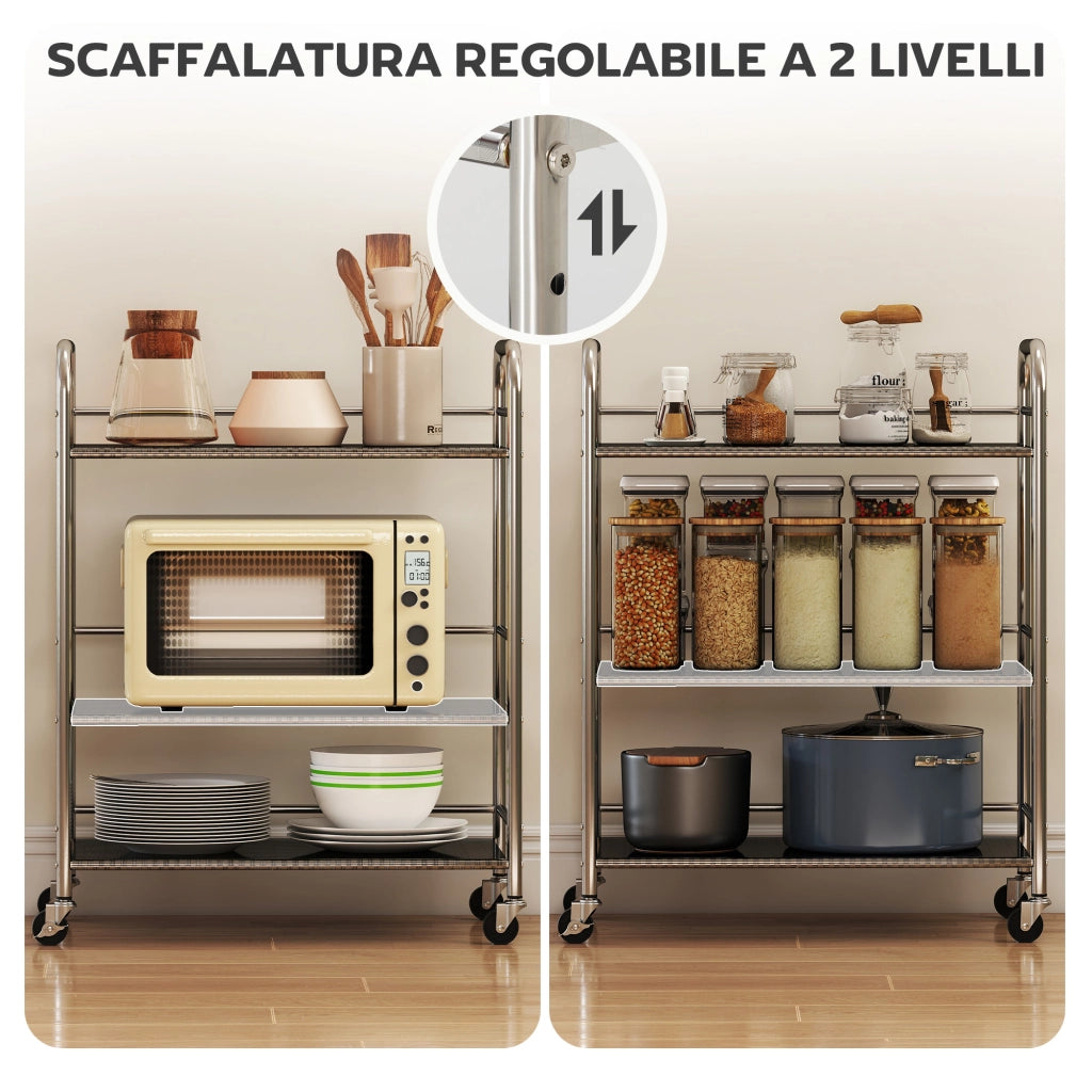 Carrello Multiuso a 4 Livelli ¨C zephmum ¨C Acciaio Inox, 60x35x77 cm