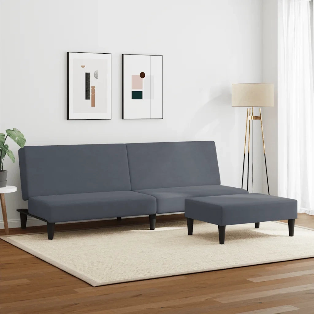Divano Letto 2 Posti con Poggiapiedi-Sofa Letto 2 Posti-Daybed Grigio Scuro in Velluto 964403