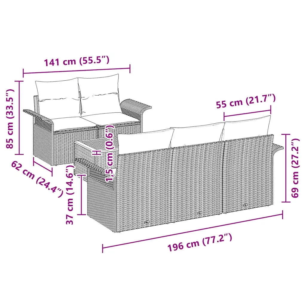 Set Divano da Giardino con cuscino 6 pcs Beige polyrattan 3347266