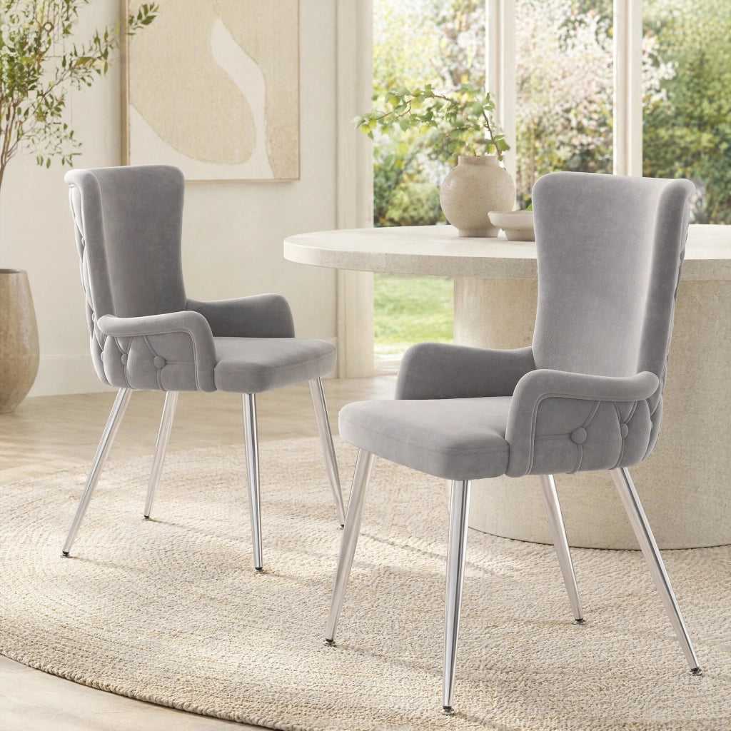 SEDIA in velluto 62,87x58,42x55,88 cm Grigio, Set da 2 pezzi