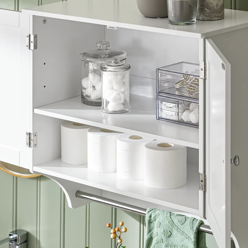 Pensile Con Ante Mobile Da Parete Da Bagno Mobile Porta Medicinali Elegante Armadietto Sospeso Per Il Bagno Bianco 60x30x60cm BZR84-W
