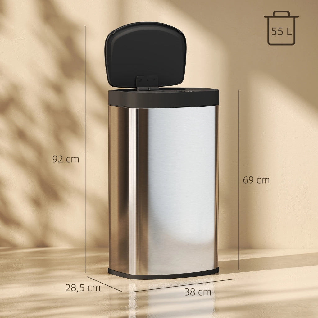 Pattumiera Automatica da Cucina 55L ¨C Xylo ¨C Acciaio Inossidabile Argento 38x28,5x69cm