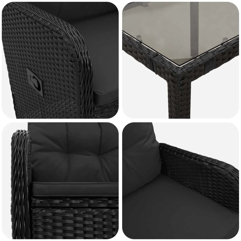 Set da pranzo per esterni 9 pz Nero polyrattan 3422305