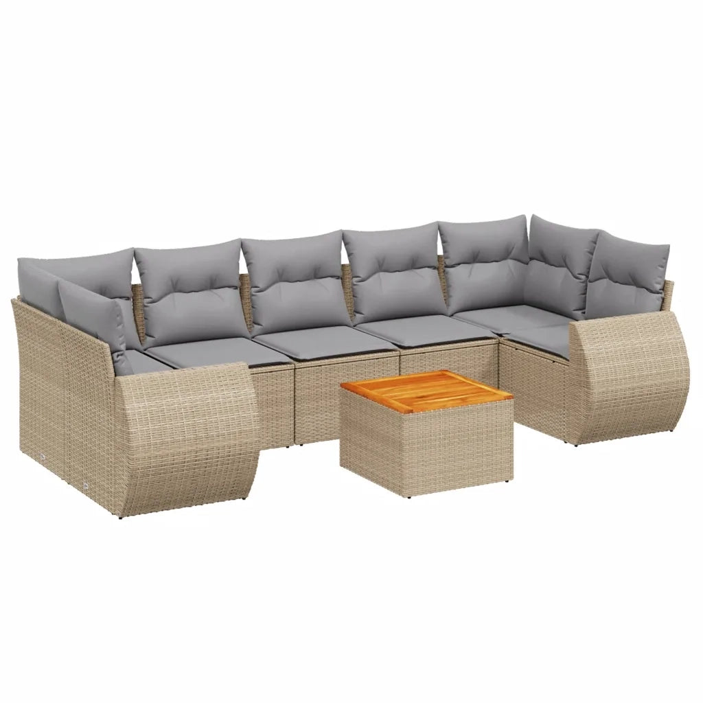 Set Divano da Giardino 8 pz con Cuscini Beige in Polyrattan