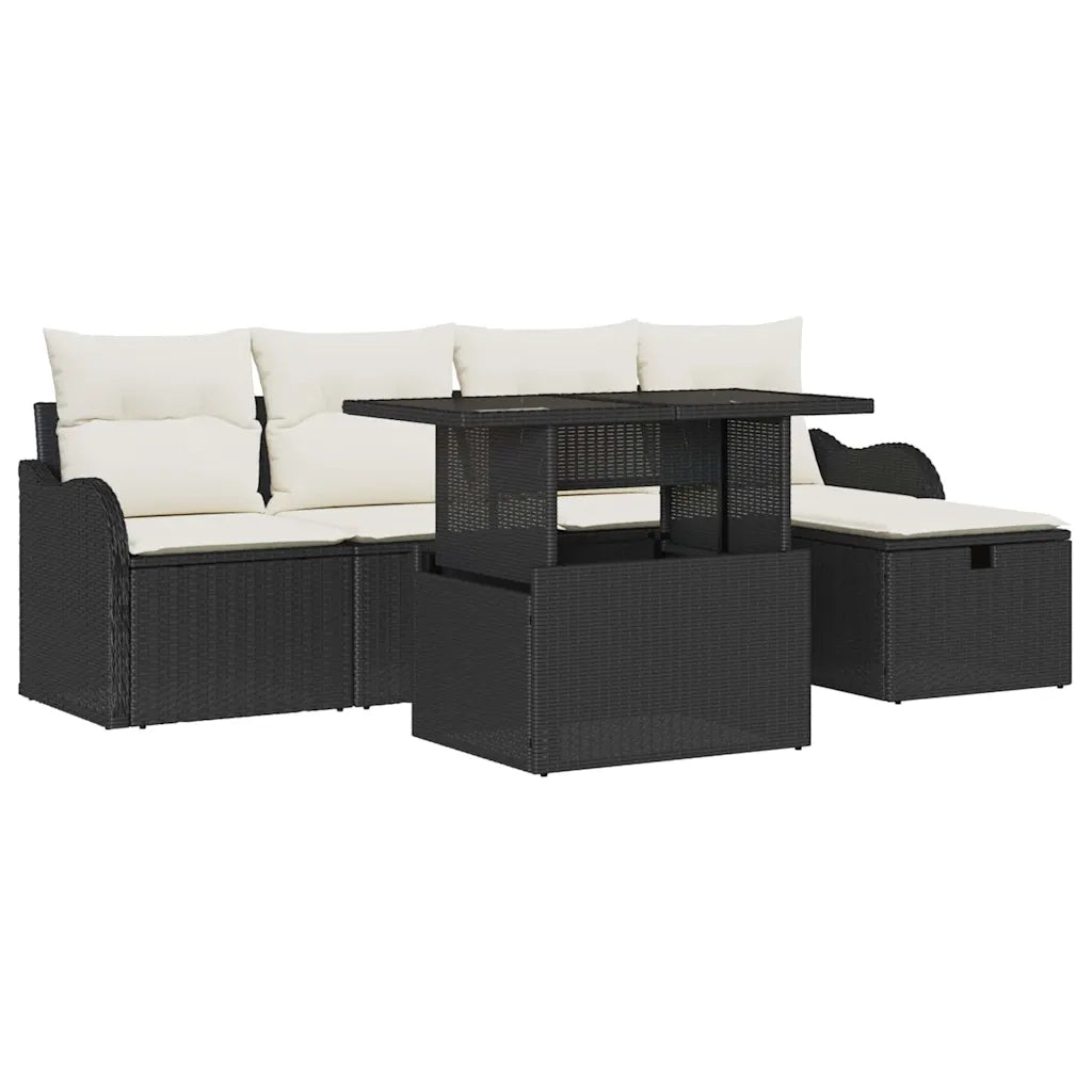 Set Divano da Giardino con cuscino 6 pcs Nero Poly Rattan 3359704