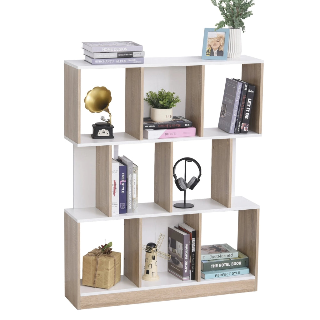 Libreria 8 Ripiani 100x30x124 cm in MDF  Rovere e Bianco