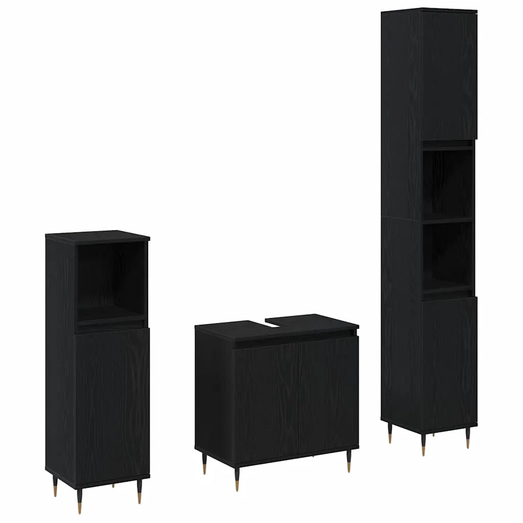 Set di mobili per il bagno 3 pcs Rovere Nero 30 x 30 x 190 cm 3333098