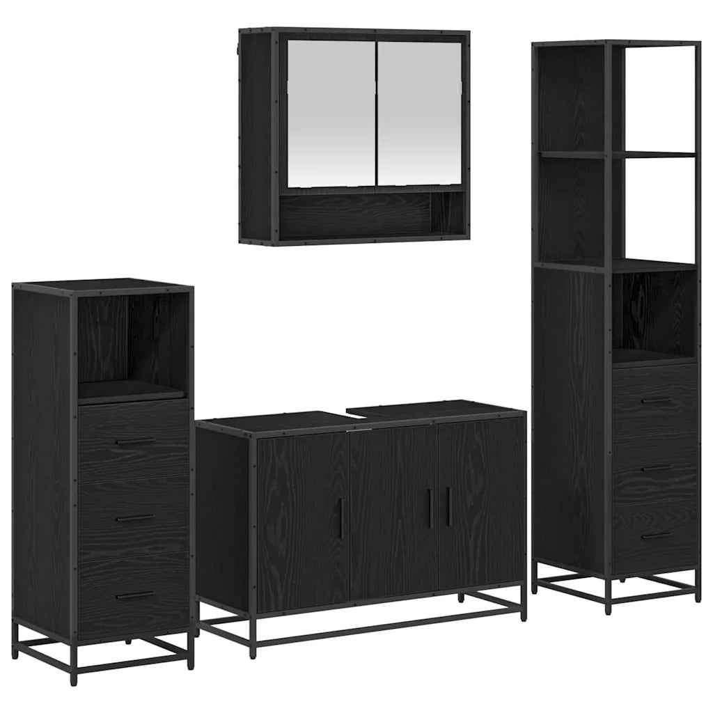 Set di mobili per il bagno 4 pcs Rovere Nero Legno multistrato 3402341