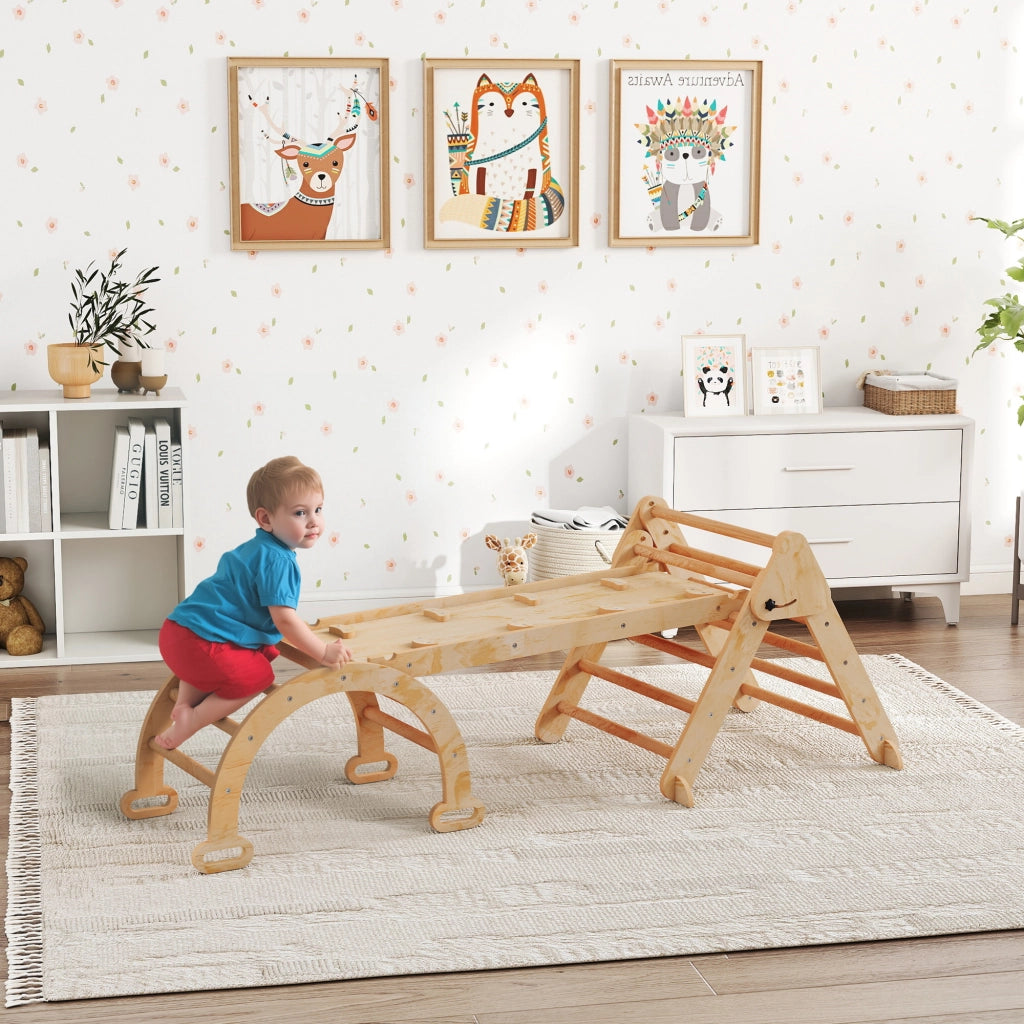 Triangolo di arrampicata Montessori in legno pieghevole con arco e rampa ¨C Xylo ¨C 188x70 cm naturale
