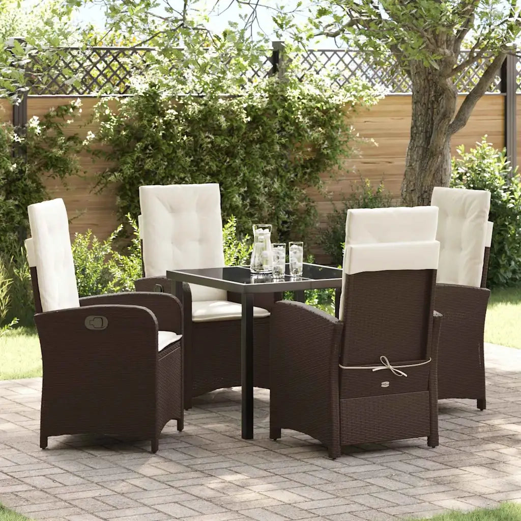 Set da Pranzo per Giardino con cuscino 5 pcs Marrone polyrattan