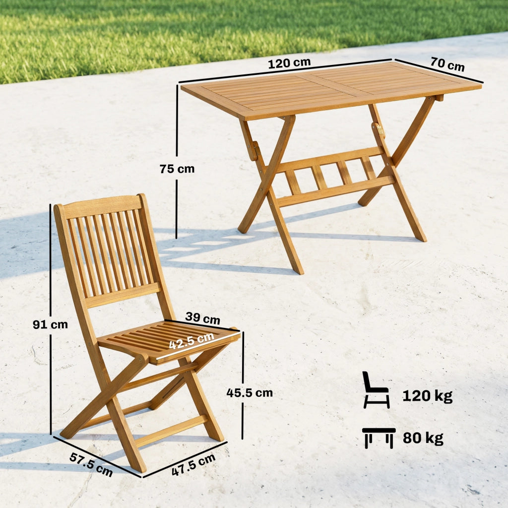 Set da Pranzo da Giardino 5 Pezzi. Tavolo e 4 Sedie Pieghevoli