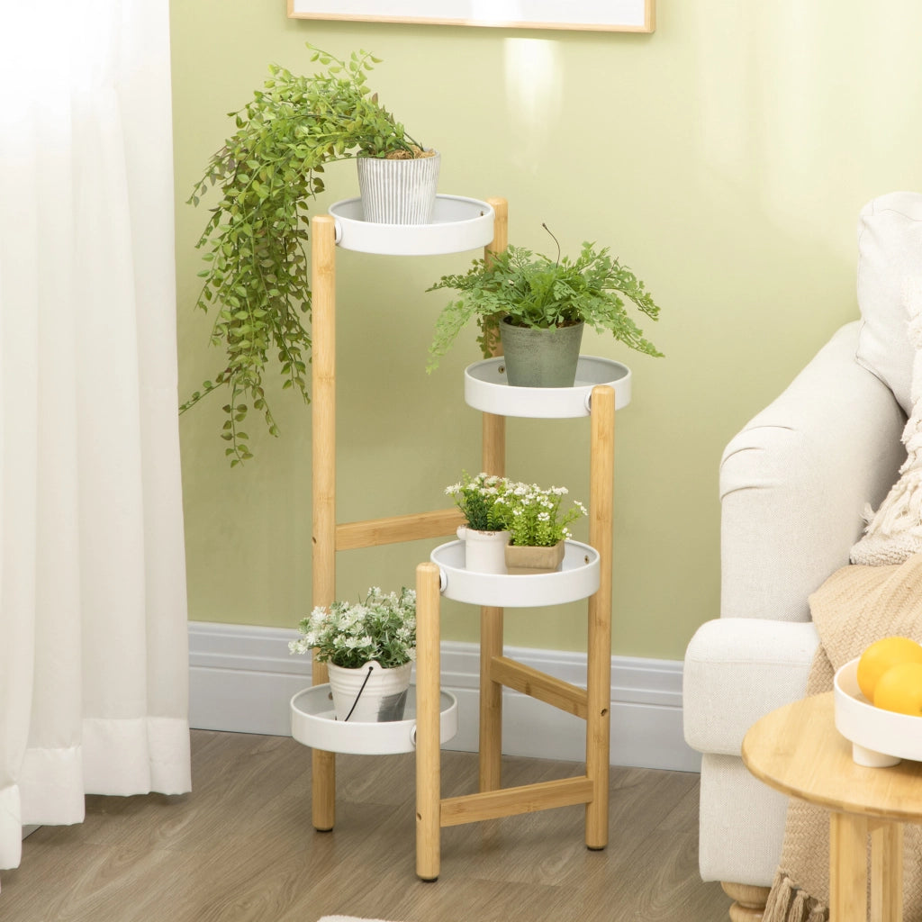 Tavolino da soggiorno scaffale piante 4 livelli ¨C Minimal ¨C bianco metallo bamb¨´ 28x28x80