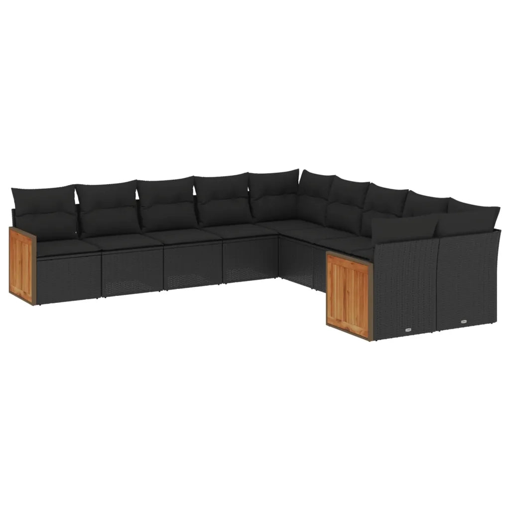 Set Divani da Giardino 10pz con Cuscini in Polyrattan Nero 3228029