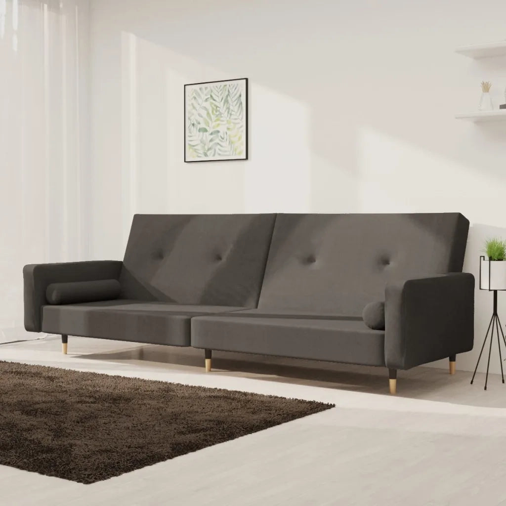 Divano letto | Sof¨¤ letto | Letto singolo a 2 Posti con 2 Cuscini Grigio Scuro in Velluto