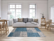 Tappeto Arredo Moderno Morbido in Ciniglia Ingresso Antiscivolo Prodotto Italiano  Soggiorno Camera Salotto Disegni Piazzati Cotone Varie Misure Grande Mondrian/Azzurro - 175x280 cm