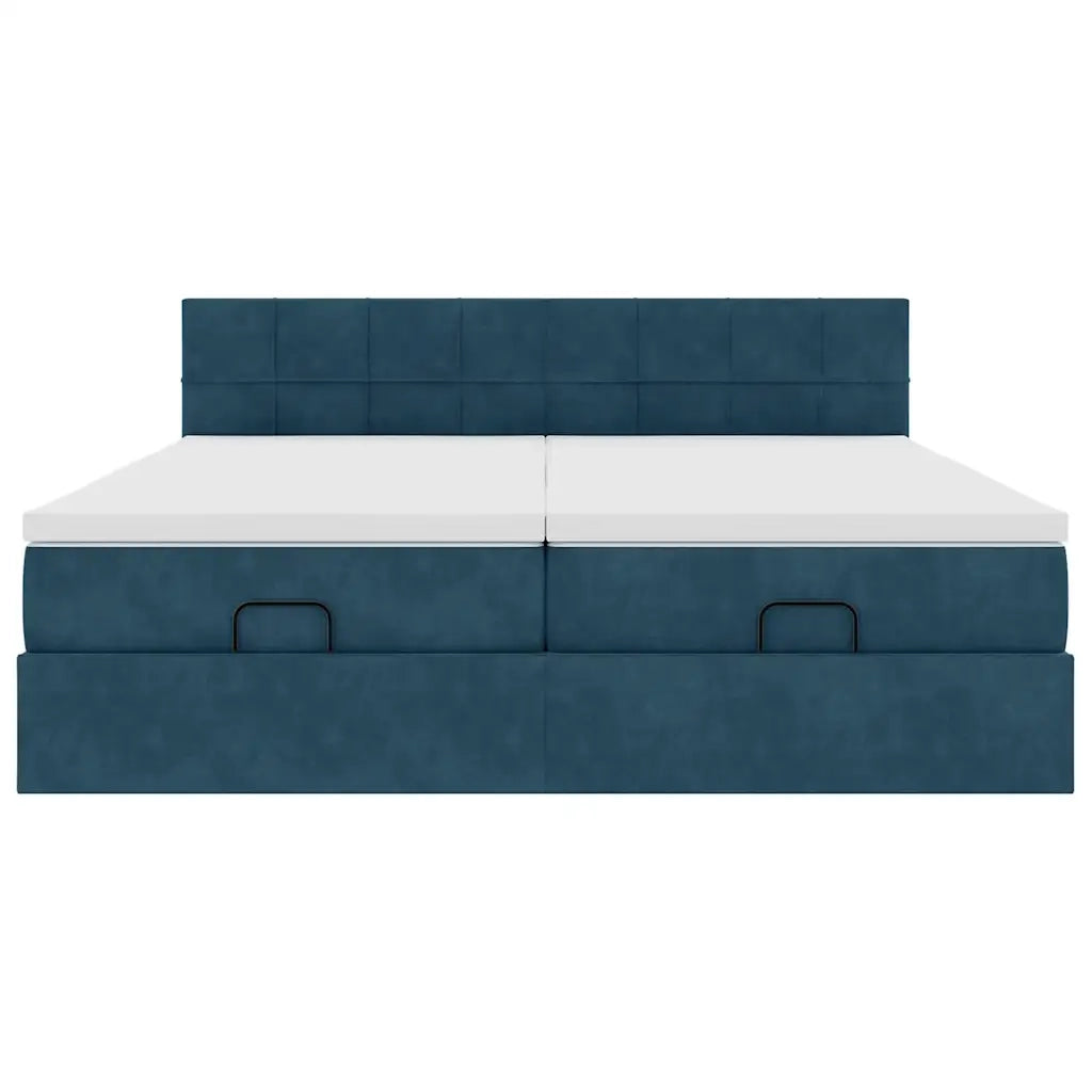 Pouf Letto con Materassi e LED Blu Scuro 200x200cm Velluto 3312933