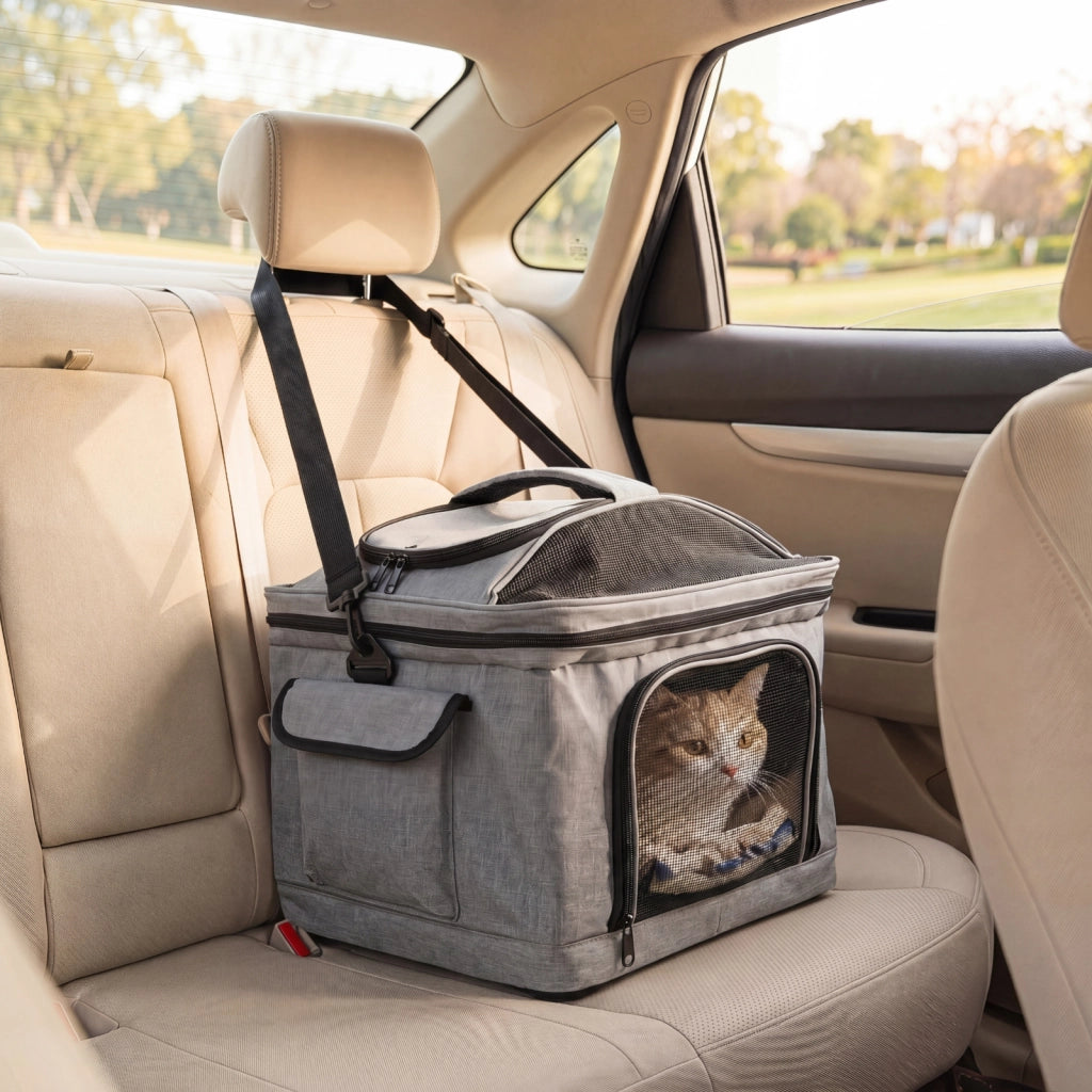 Trasportino per gatti e cani con manico telescopico con tappetino lavabile finestra in rete apribile, Borsa trasportino pieghevole con ruote scorrevoli
