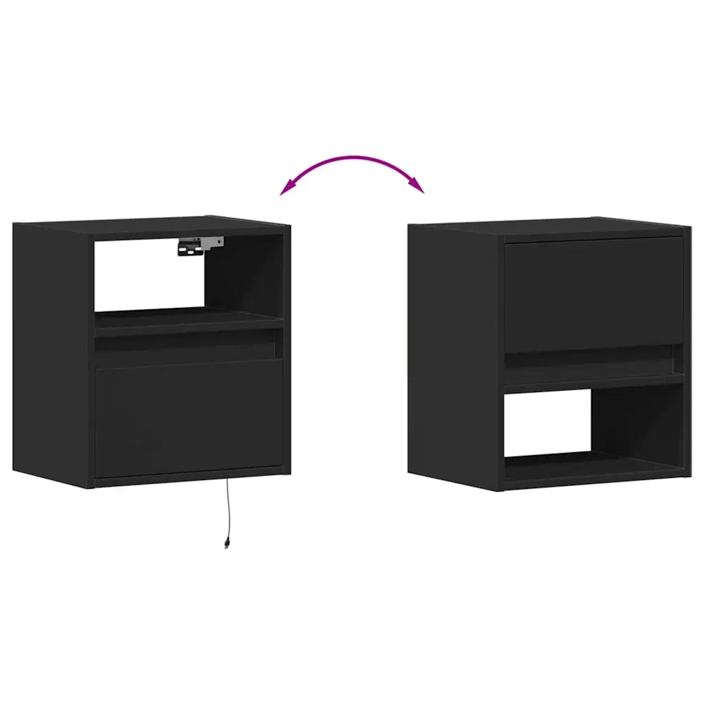 Set di 2 Comodini | Armadio da Notte | Mobiletto da notte a Parete con Luci LED Neri