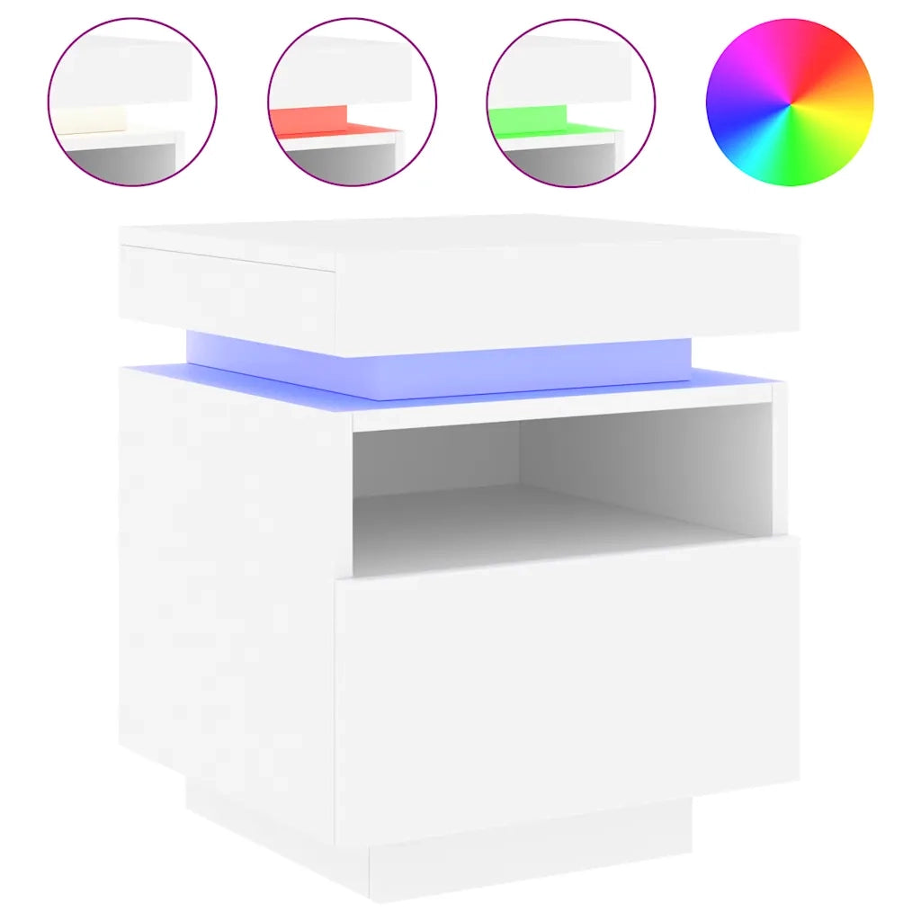 Comodino | Armadio da Notte | Mobiletto da notte con Luci LED Bianco 40x39x48,5 cm