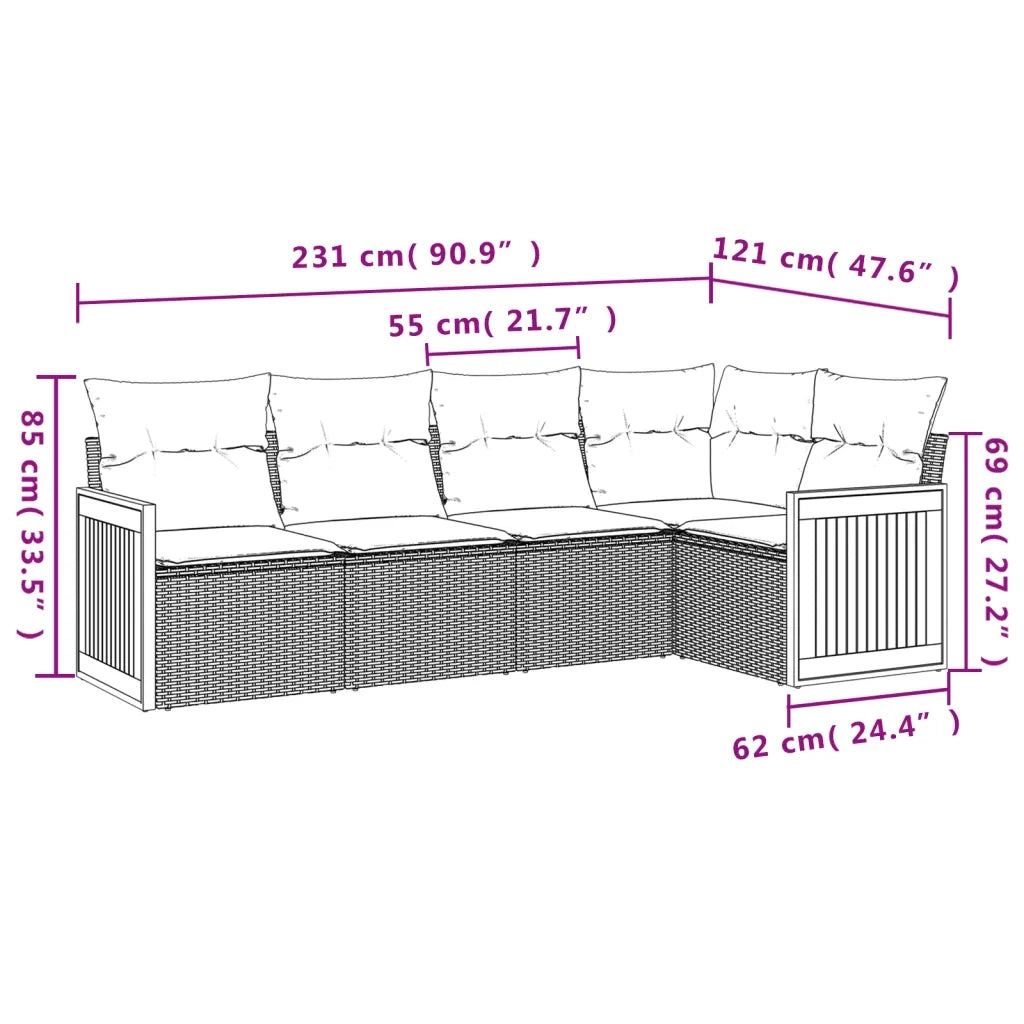 Set Divano da Giardino 5 pz con Cuscini Beige in Polyrattan 3260028