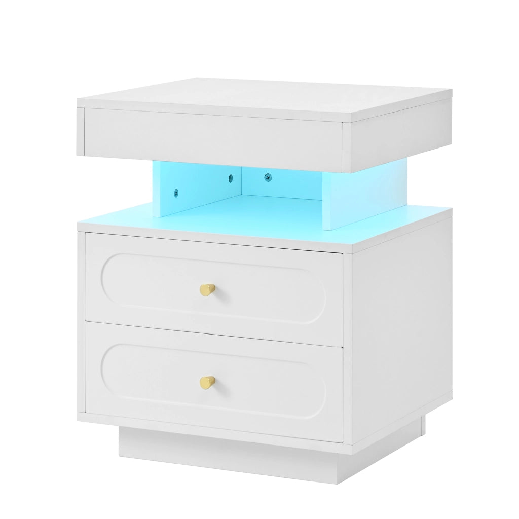 Comodino con LED e 2 Cassetti ¨C MINIMAL ¨C Bianco 50x40x60 cm