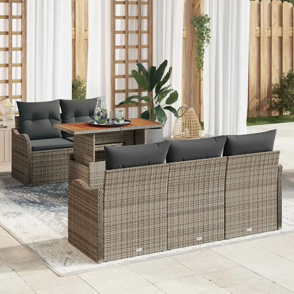 Set Divano da Giardino 6 pcs Grigio Poly Rattan 3358134