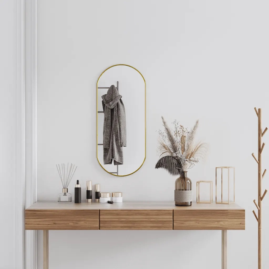 Specchio da Parete | Specchio decorativo Dorato 80x35 cm Ovale