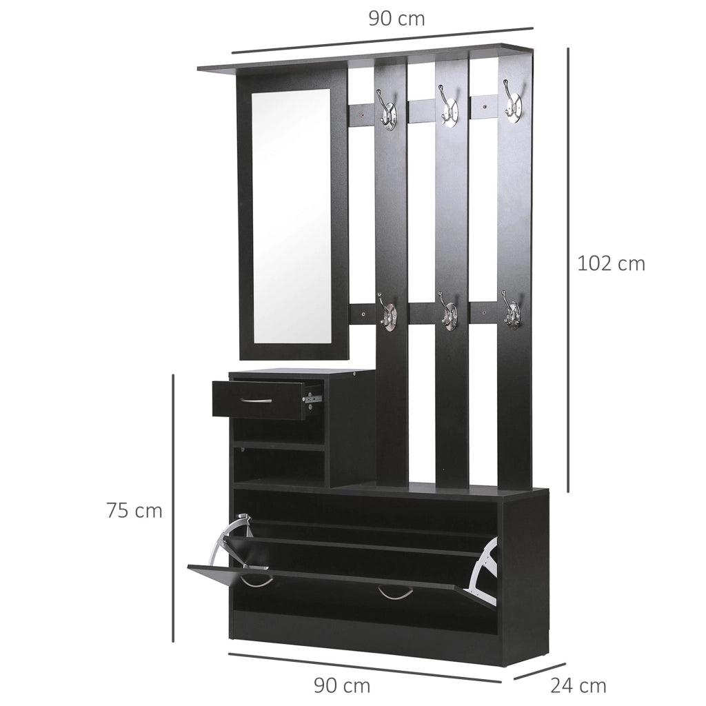 Mobile ingresso con appendiabiti, specchio e scarpiera ¨C zephmum ¨C nero