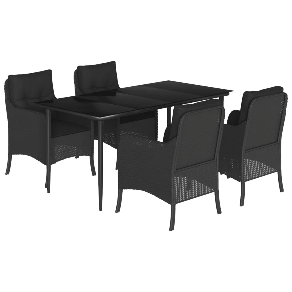 Set da Pranzo da Giardino 5 pz Nero con Cuscini in Polyrattan 3211923