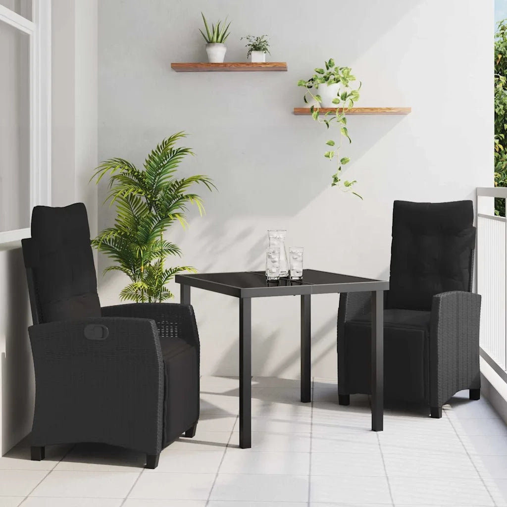 Set da Pranzo per Giardino con cuscino 3 pcs Nero polyrattan