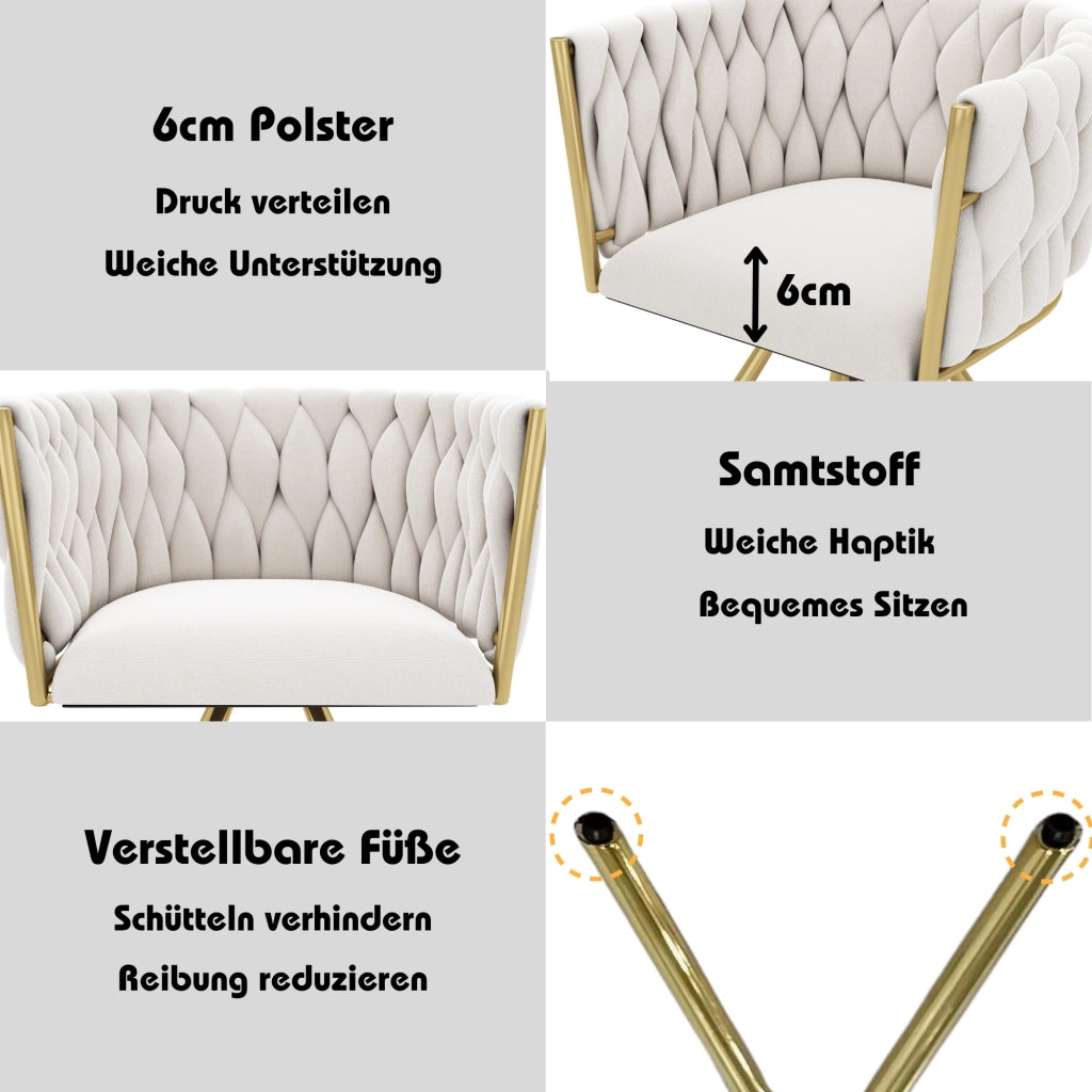 SEDIA Girevole 360° in Velluto Beige e Oro Set da 6 pezzi