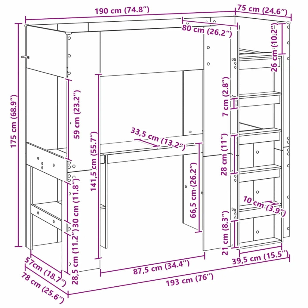Struttura letto a castello con scrivania Legno vecchio 3410433