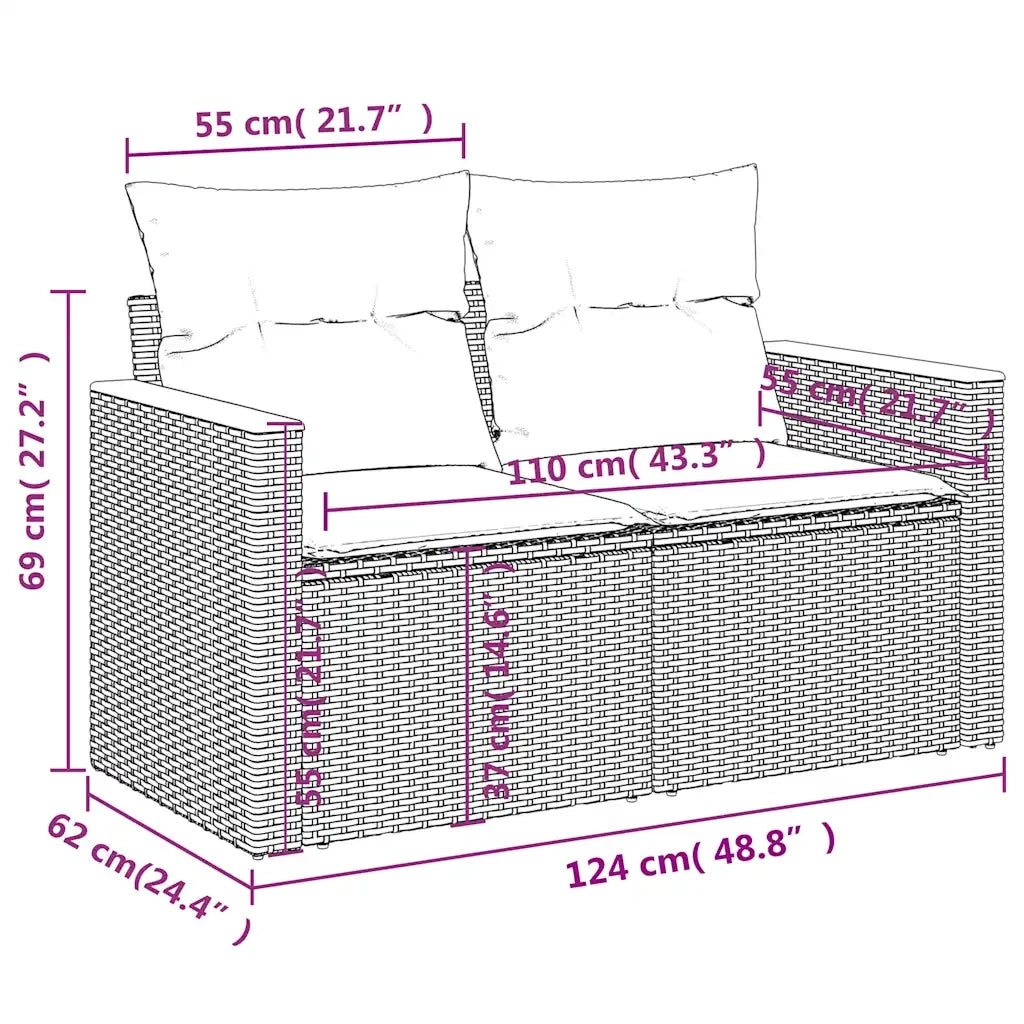 Set Divani da Giardino 10 pz con Cuscini Nero in Polyrattan 3227786