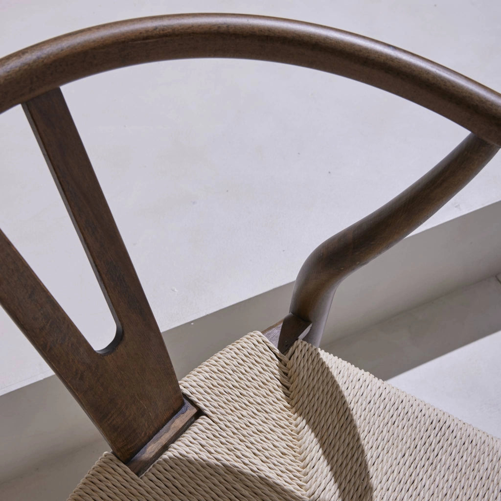 Set 2 sede in legno con seduta in corda, marrone