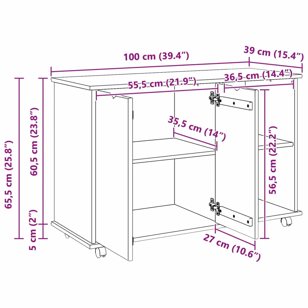 Mobile con Ruote con ruota Grigio 100 x 39 x 65,5 cm 42028386