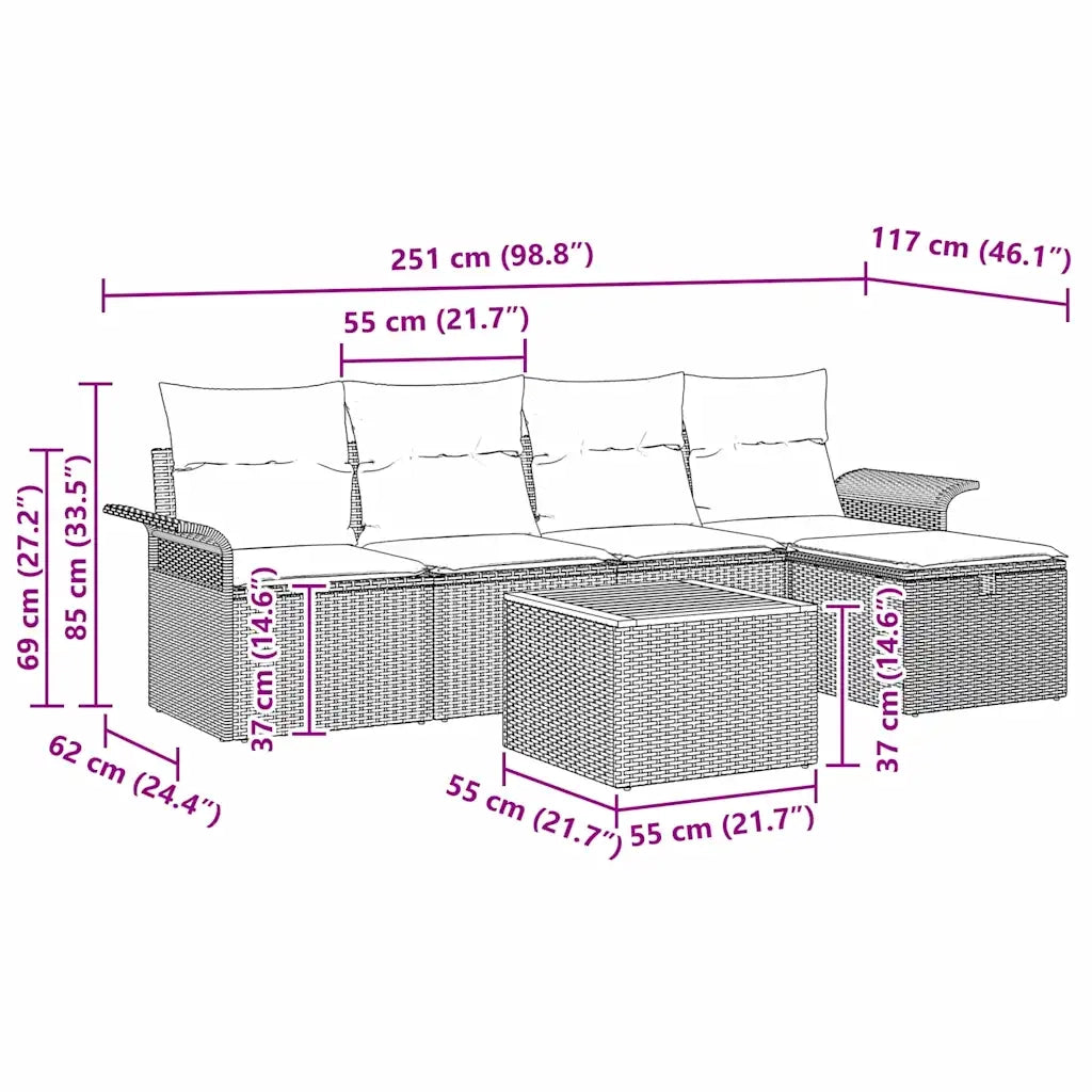 Set Divano da Giardino con cuscino 6 pcs Beige polyrattan 3359448