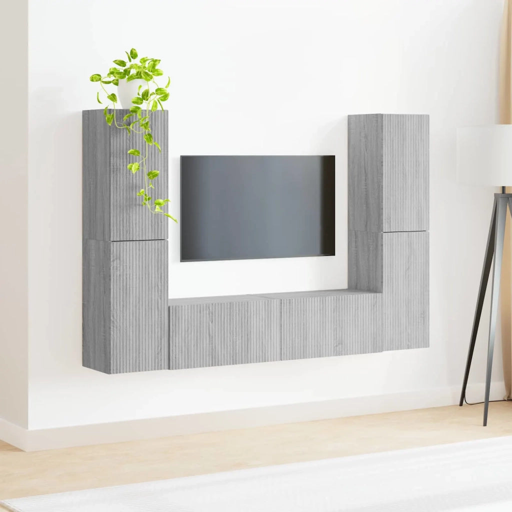 Set mobile TV 6 pz | Armadietto TV | Mobile Porta TV Grigio Sonoma Legno multistrato