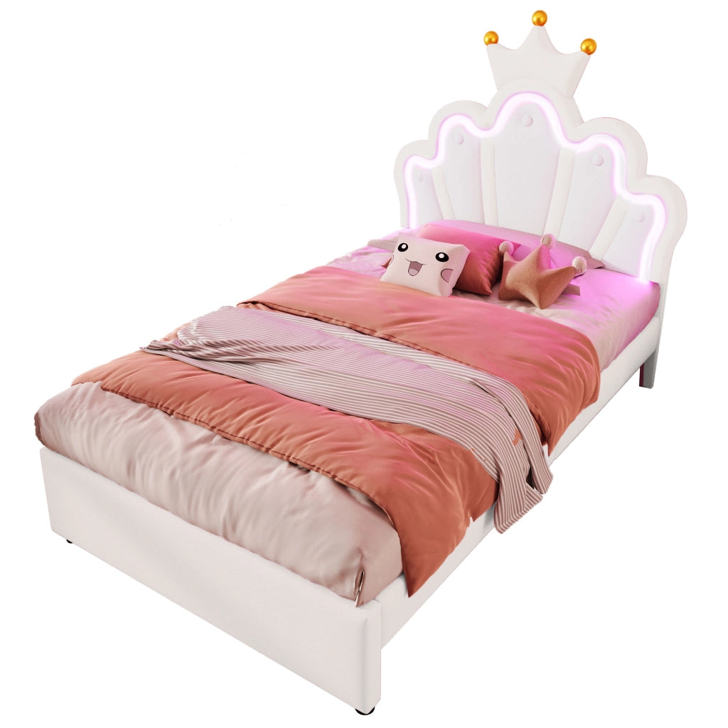 Letto per Bambini 1 Posto con 2 Cassetti; Testiera Regolabile e LED; 90×200 cm; senza Materasso