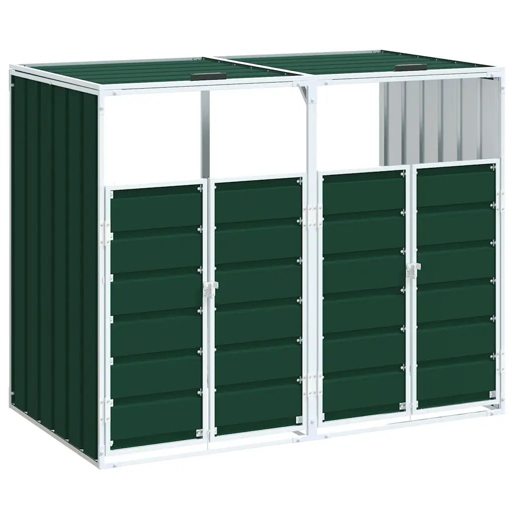 vidaXL Copribidone con Ruote per 2 Bidoni Verde 144x81x113 cm Acciaio