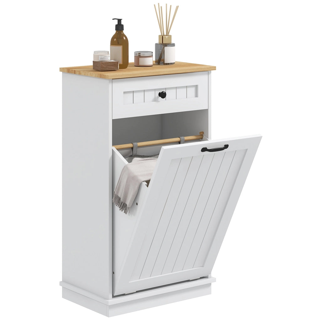 Mobiletto Bagno con Cesto e Cassetto ¨C Zephmum ¨C Bianco Legno