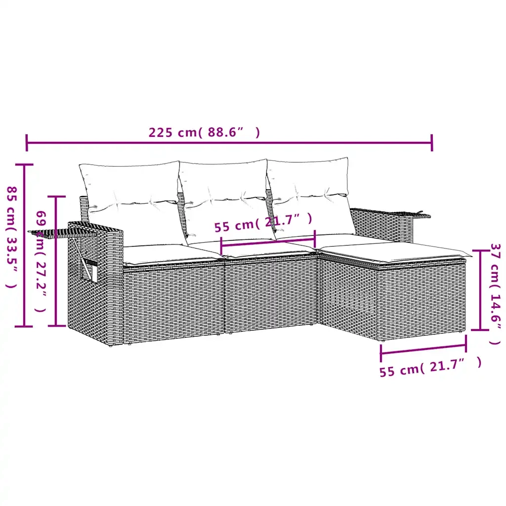 Set Divano da Giardino 4 pz | Set Salotto da Giardino con Cuscini Marrone in Polyrattan