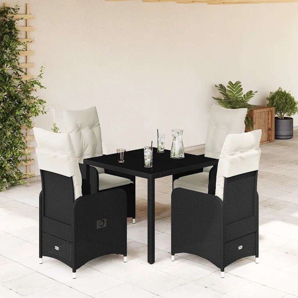 Set Bistrò da Giardino 5 pz con Cuscini in Polyrattan Nero 3276989