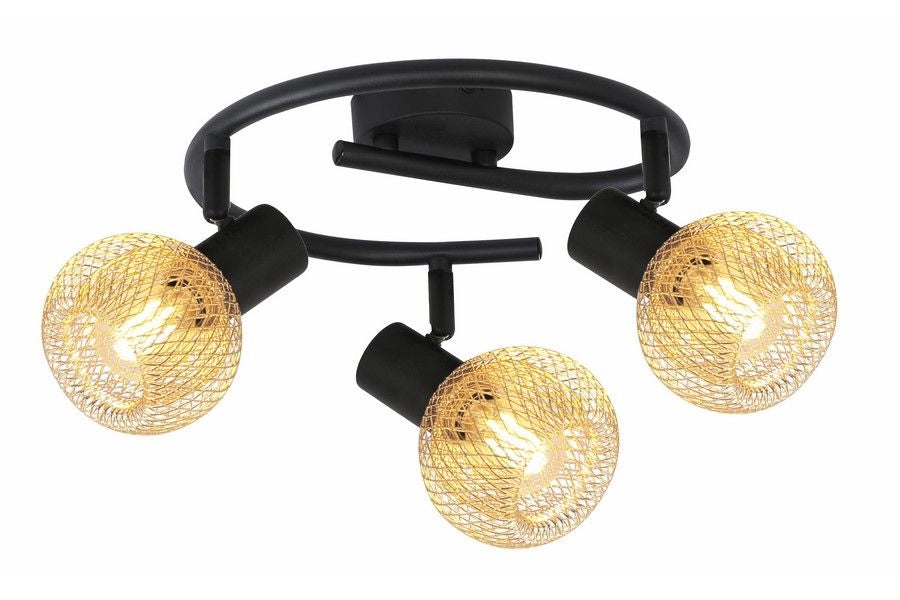 Plafoniera Loretto Reality nera/oro 3 luci E14 metallo