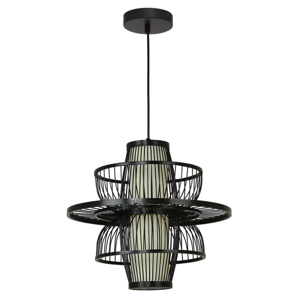 Lampada sospesa Japandi rattan nero E27 Astra LightPrestige