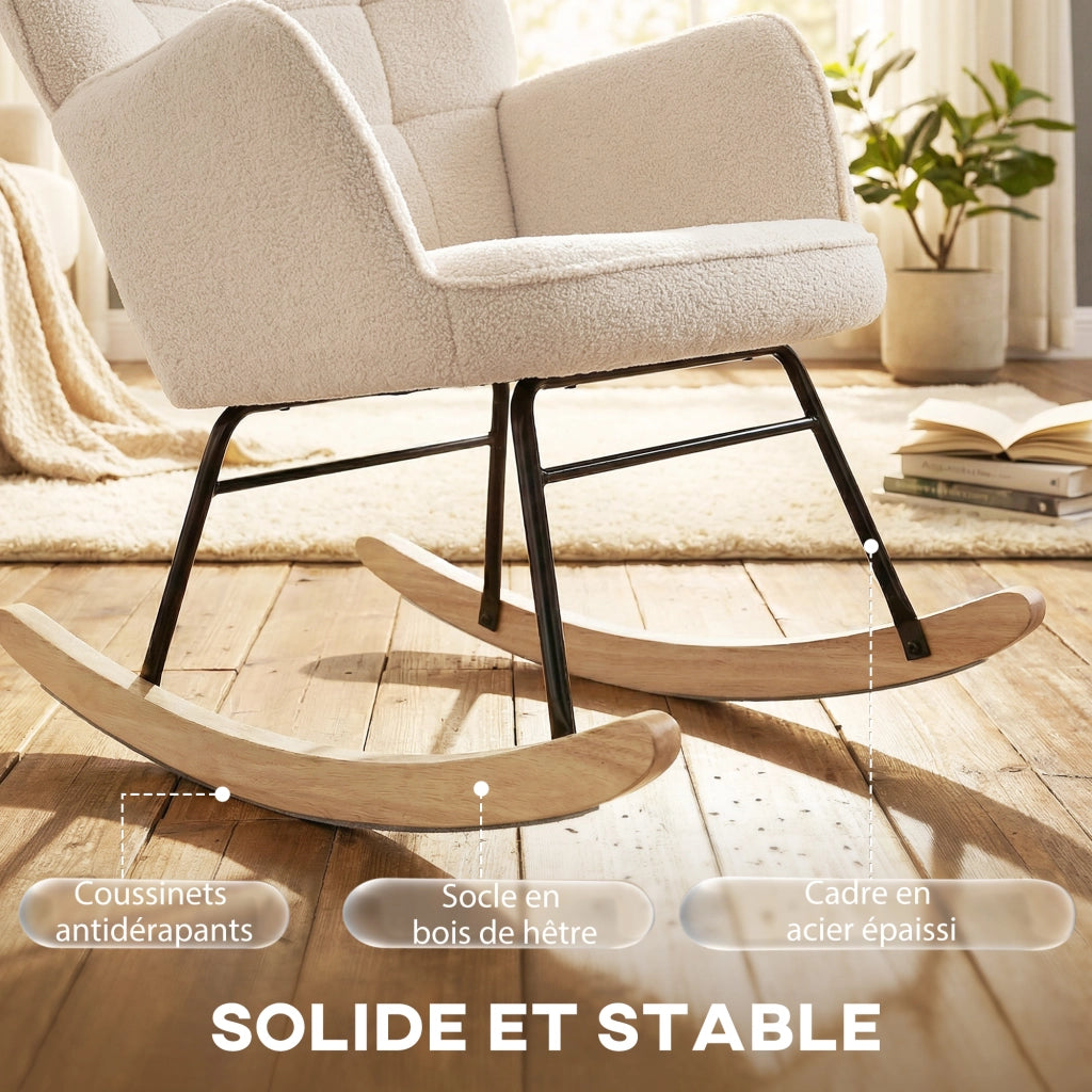 Poltrona a dondolo ¨C Minimal ¨C beige, effetto lana, 71x98x101 cm